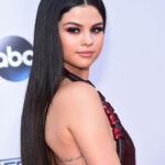 Selena Gomez Frisuren Schwarz Mittelscheitel Glatte Langhaarfrisur